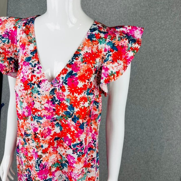 J. Crew Womans Sz 4 Mercantile Floral Dress Ruffle V Neck Pink Zip Stretch - Picture 6 of 10